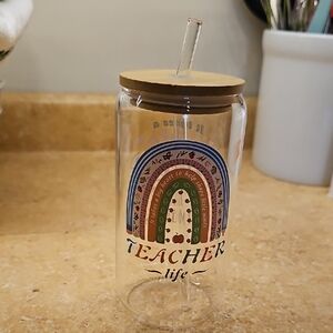 Teacher Life Glass Tumbler with Straw